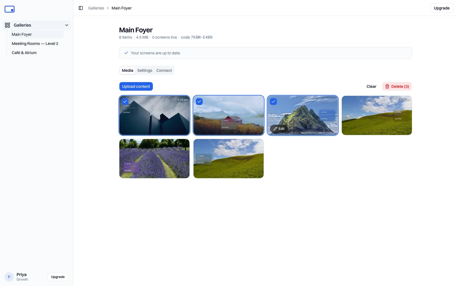 Selecting several photos to delete them together